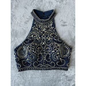 Anny Lee Blue Beaded Embellished Crop Top Medium‎ Formal Pageant Fairy Rave Prom